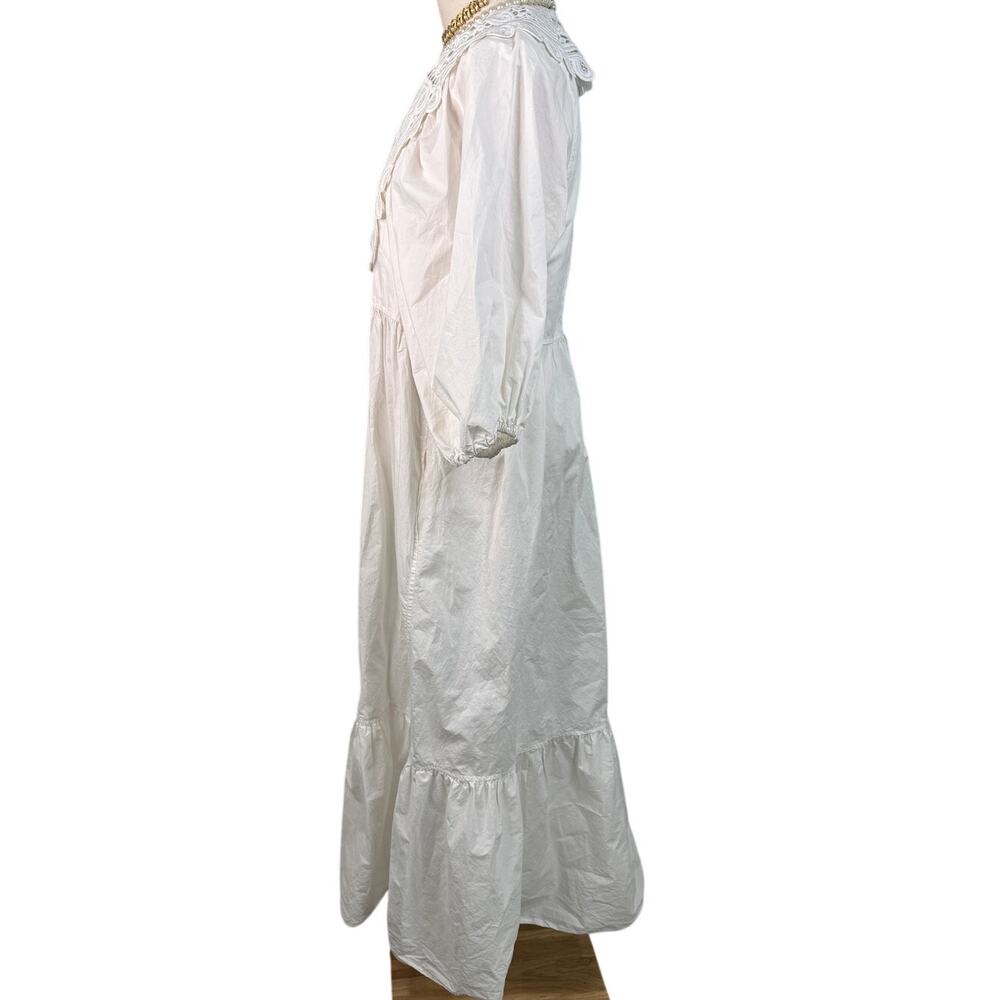 Hunter Bell Mercer Dress White Cotton Lace Collar Puff Sleeve Midi Maxi Dress L - Picture 8 of 13